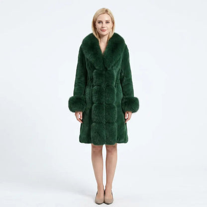Women's Faux-Fur Coat Notched Collar Longline Winter Jacket Edenforth
