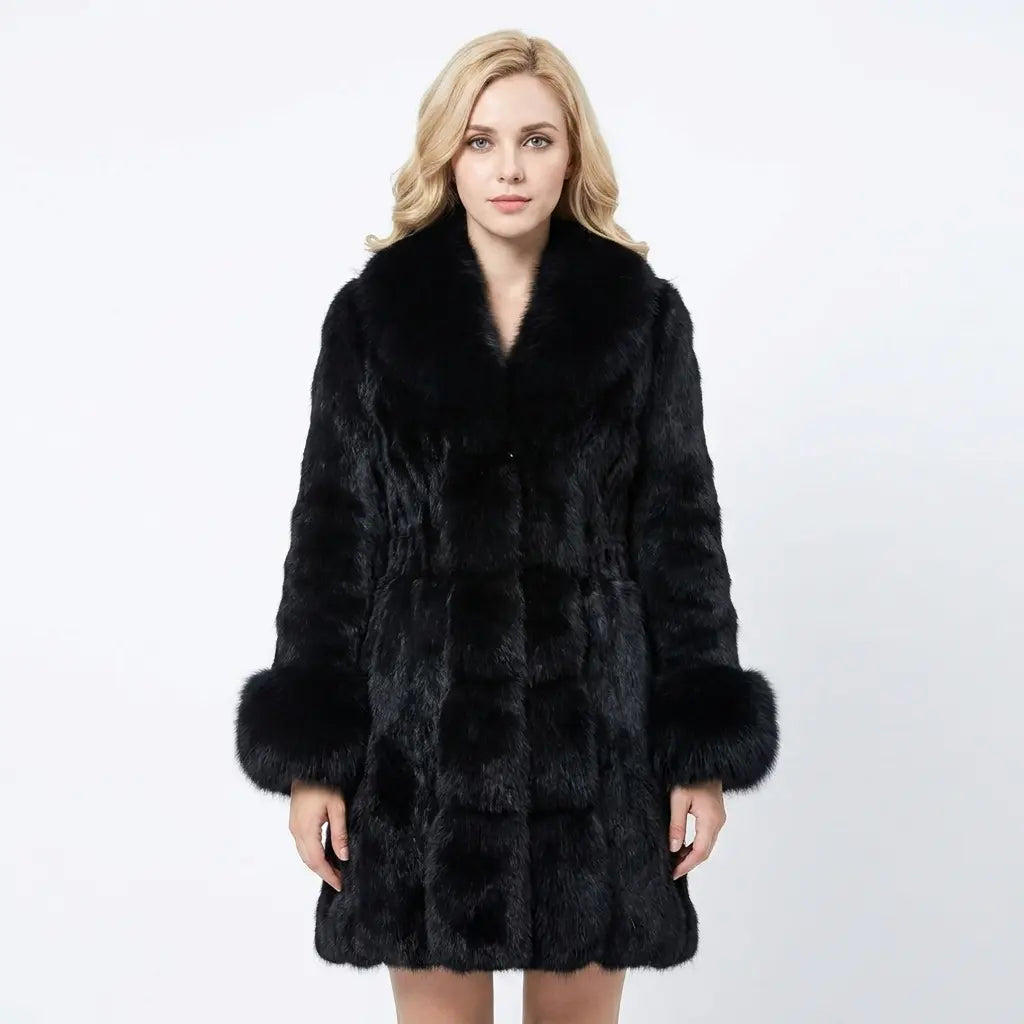 Women's Faux-Fur Coat Notched Collar Longline Winter Jacket Edenforth
