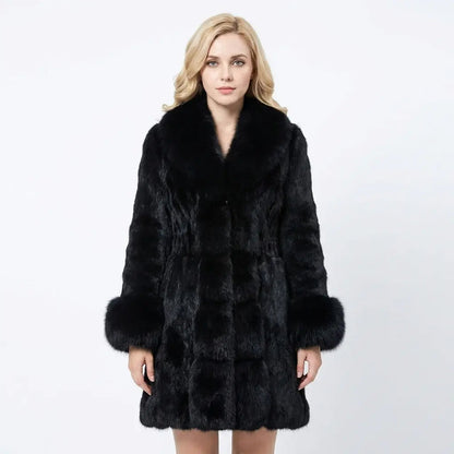 Women's Faux-Fur Coat Notched Collar Longline Winter Jacket Edenforth