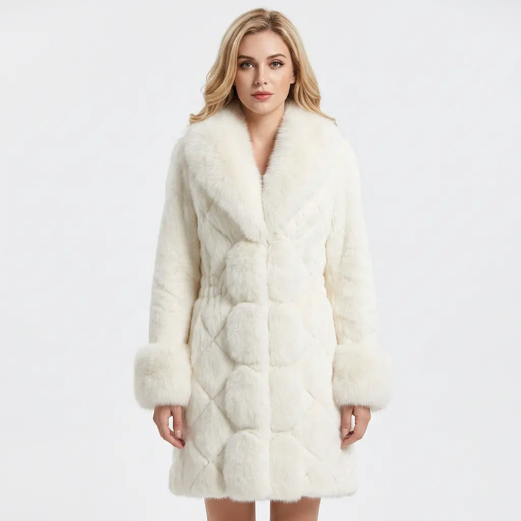Women's Faux-Fur Coat Notched Collar Longline Winter Jacket Edenforth