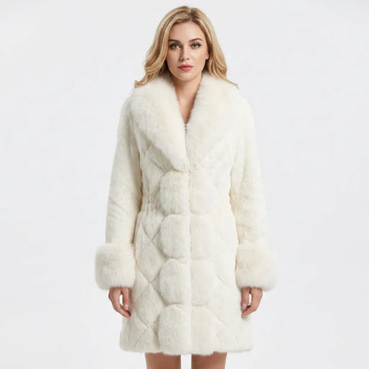 Women's Faux-Fur Coat Notched Collar Longline Winter Jacket Edenforth
