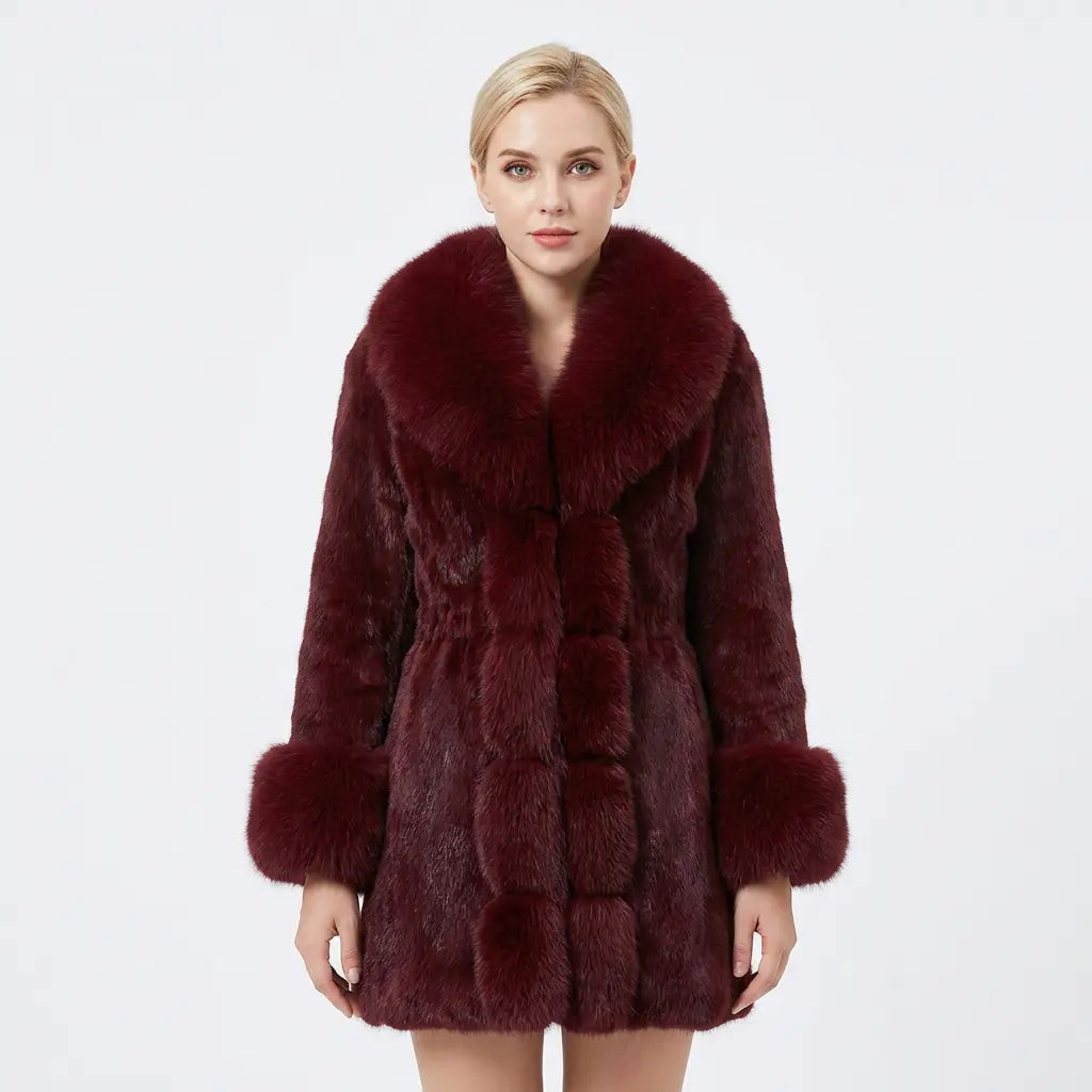 Women's Faux-Fur Coat Notched Collar Longline Winter Jacket Edenforth