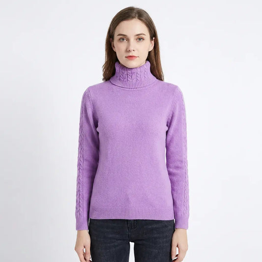 Women's Turtleneck Winter Sweater Cable Knit Long-Sleeve Slim-Fit Edenforth