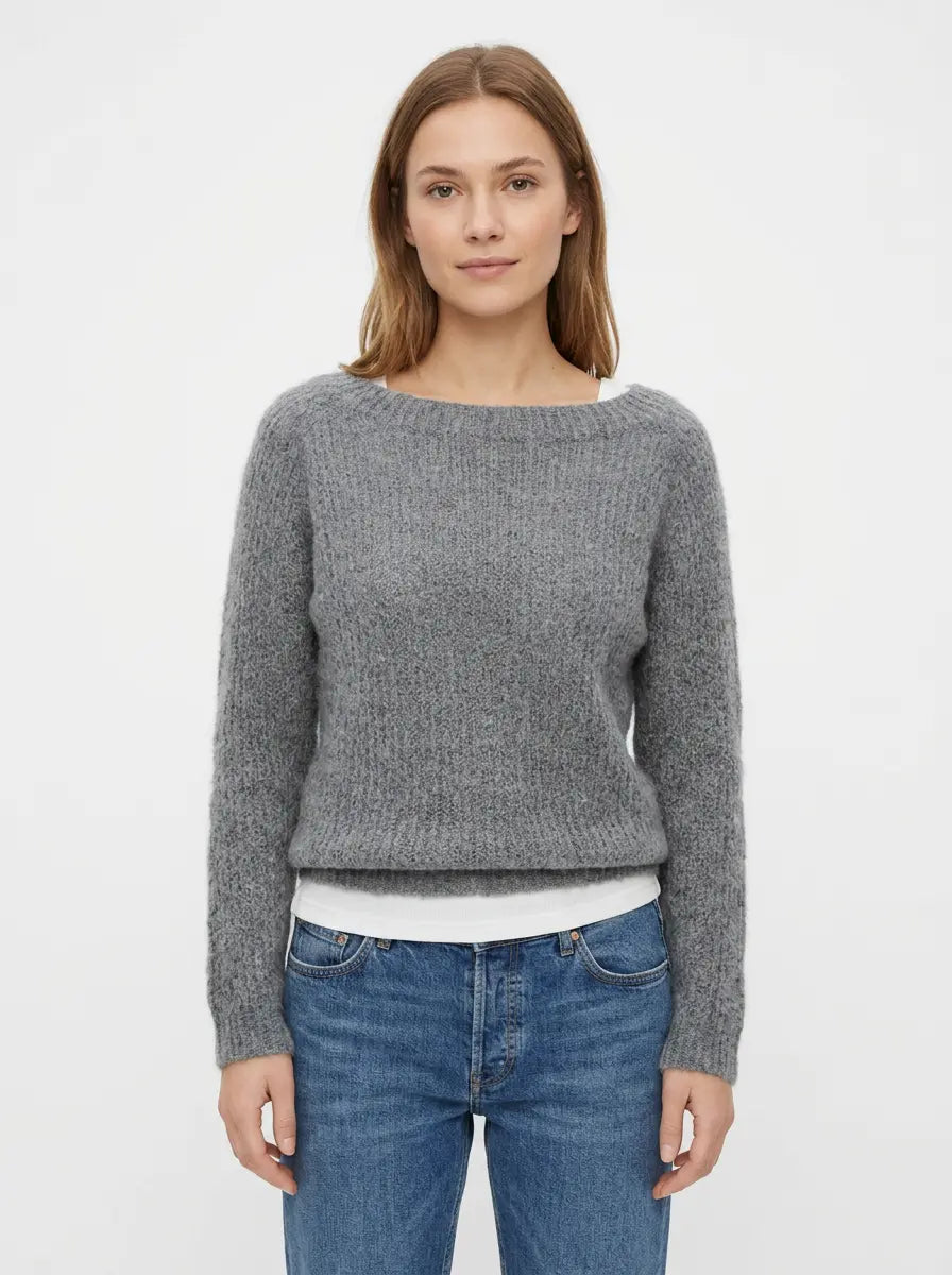 Women's Boat-Neck Winter Sweater Fuzzy Knit Relaxed-Fit Pullover Edenforth