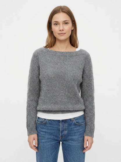 Women's Boat-Neck Winter Sweater Fuzzy Knit Relaxed-Fit Pullover Edenforth
