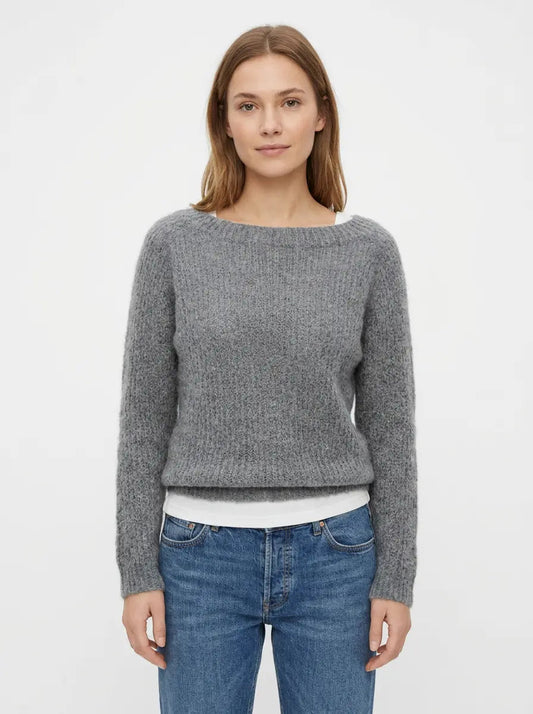 Women's Boat-Neck Winter Sweater Fuzzy Knit Relaxed-Fit Pullover Edenforth