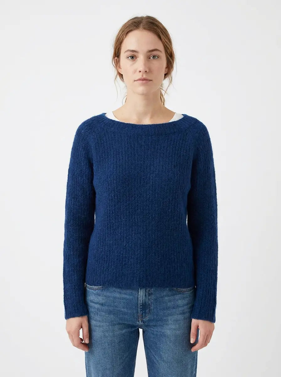 Women's Boat-Neck Winter Sweater Fuzzy Knit Relaxed-Fit Pullover Edenforth