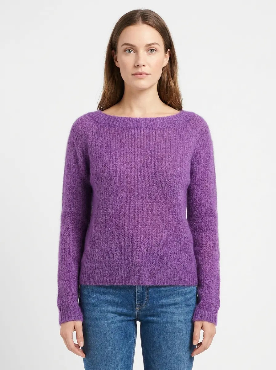 Women's Boat-Neck Winter Sweater Fuzzy Knit Relaxed-Fit Pullover Edenforth