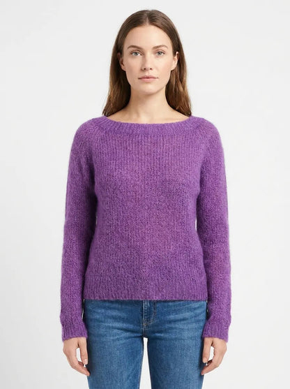 Women's Boat-Neck Winter Sweater Fuzzy Knit Relaxed-Fit Pullover Edenforth