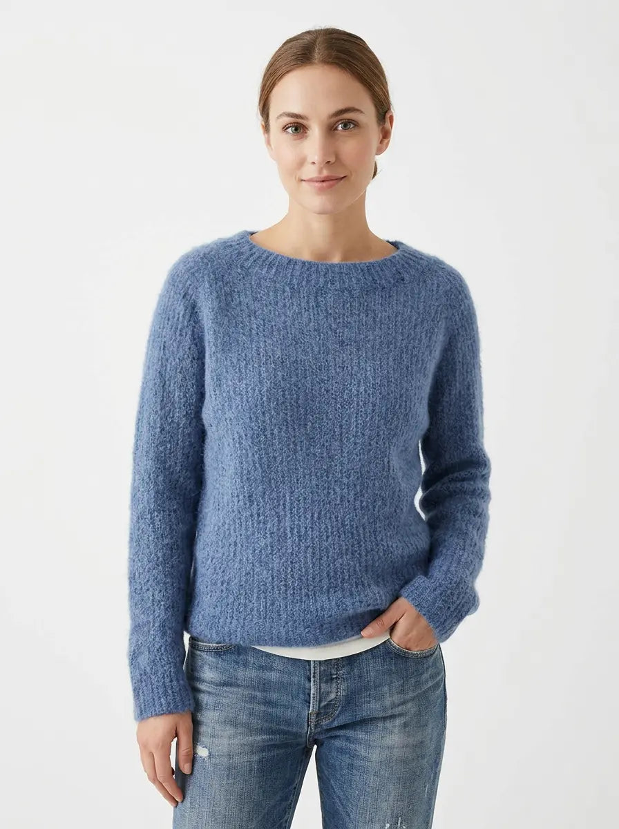 Women's Boat-Neck Winter Sweater Fuzzy Knit Relaxed-Fit Pullover Edenforth