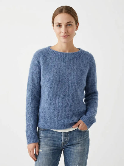 Women's Boat-Neck Winter Sweater Fuzzy Knit Relaxed-Fit Pullover Edenforth