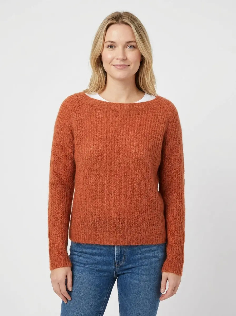 Women's Boat-Neck Winter Sweater Fuzzy Knit Relaxed-Fit Pullover Edenforth
