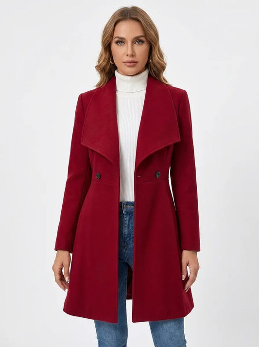 Women's Wool Blend Coat Fitted Waist Lapel Collar Winter Overcoat Edenforth