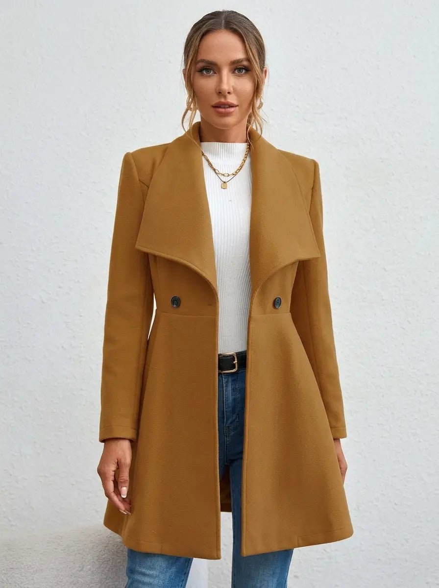 Women's Wool Blend Coat Fitted Waist Lapel Collar Winter Overcoat Edenforth