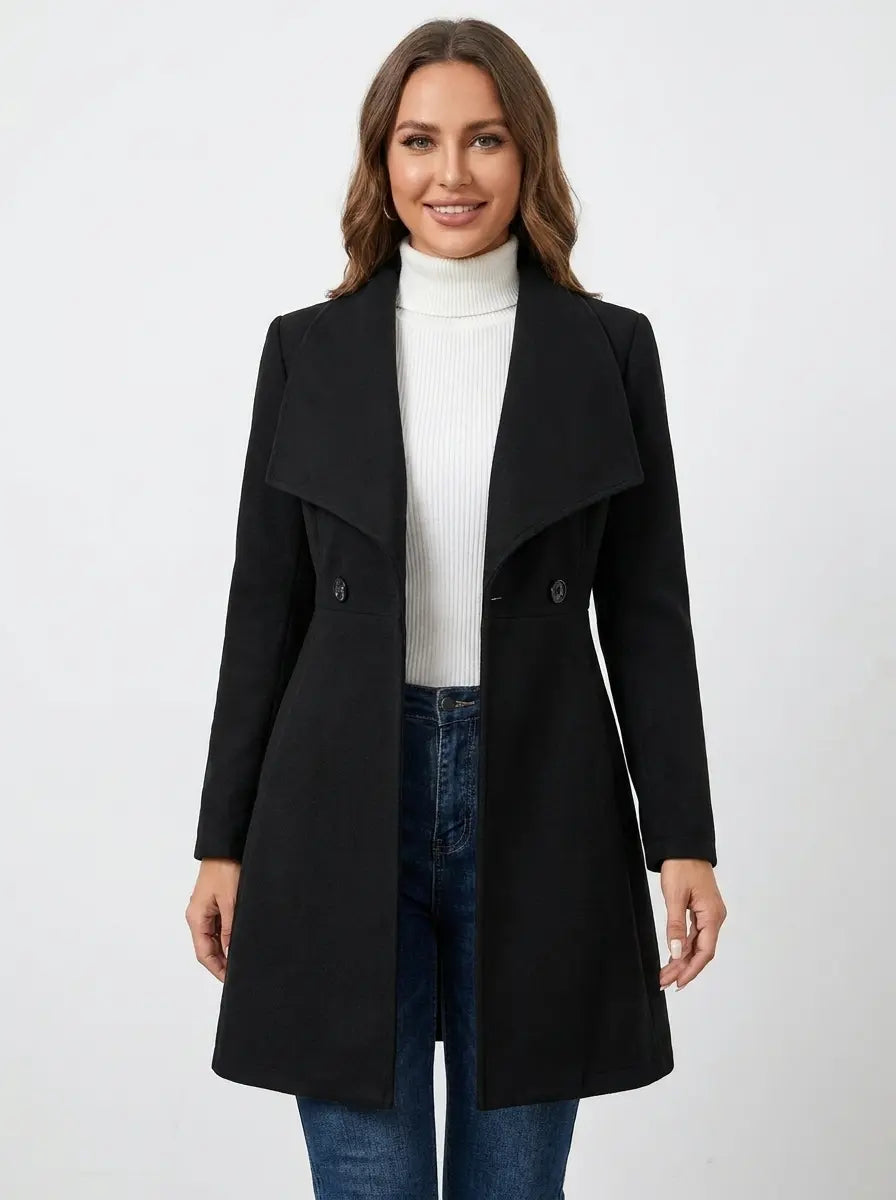 Women's Wool Blend Coat Fitted Waist Lapel Collar Winter Overcoat Edenforth