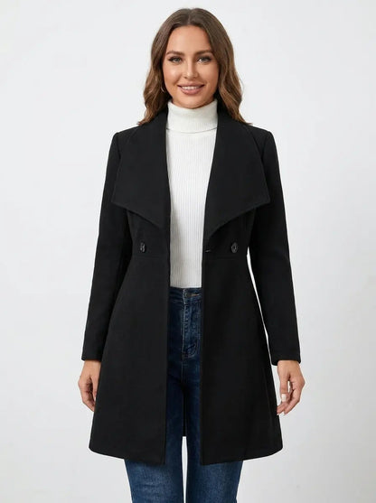 Women's Wool Blend Coat Fitted Waist Lapel Collar Winter Overcoat Edenforth