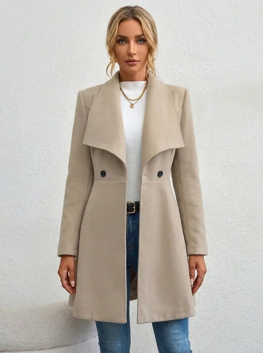 Women's Wool Blend Coat Fitted Waist Lapel Collar Winter Overcoat Edenforth