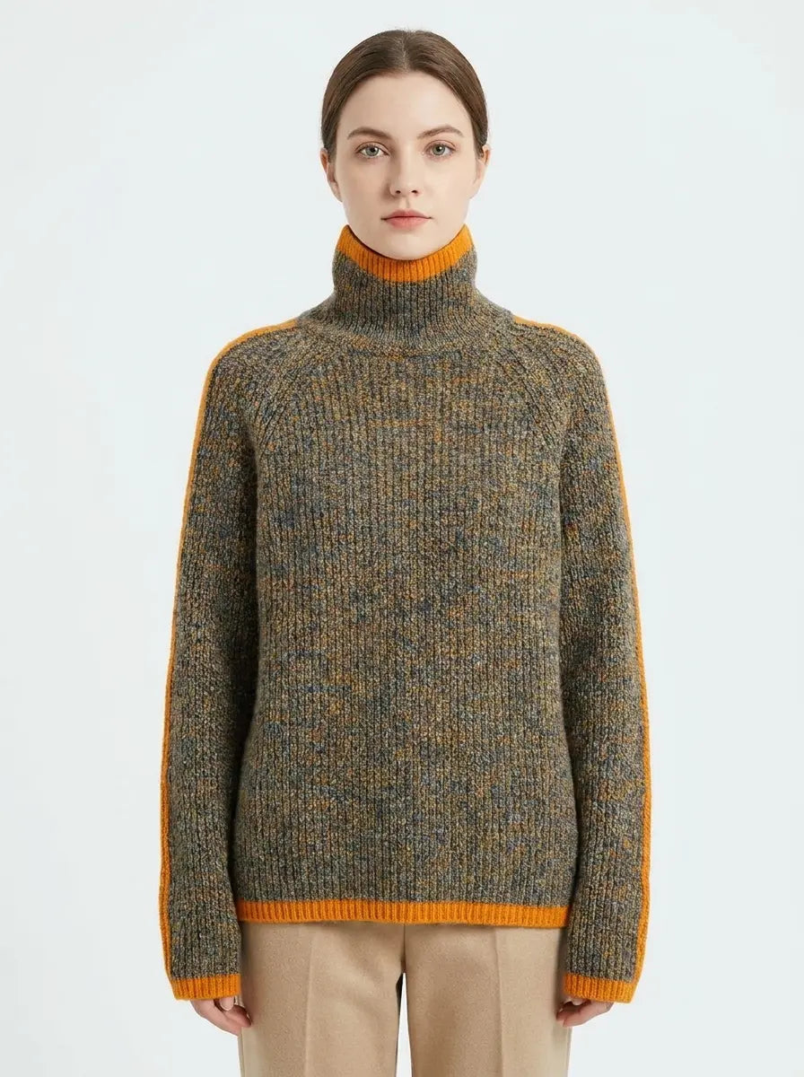 Women's Marled Knit Turtleneck Winter Sweater Contrast Trim Pullover Edenforth