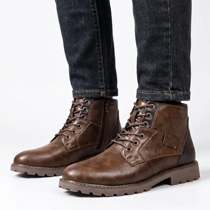 Men's Leather Lace-Up Chunky Sole Vintage Ankle Winter Boots Edenforth