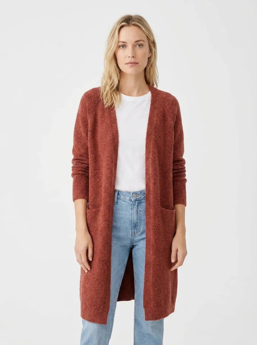 Women's Long Open-Front Cardigan Knit Winter Sweater with Pockets Edenforth