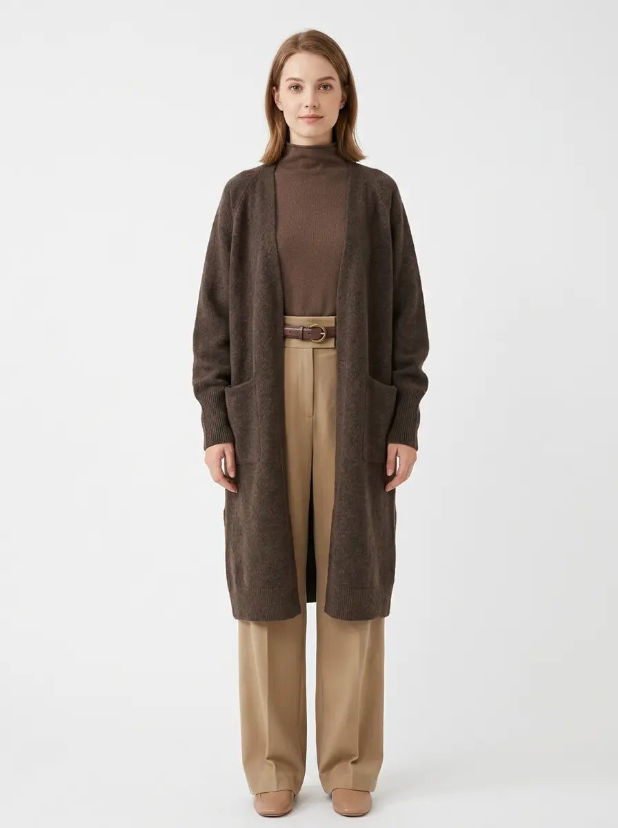 Women's Long Open-Front Cardigan Knit Winter Sweater with Pockets Edenforth