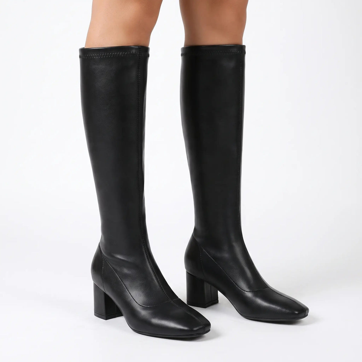 Women's Knee-High Square Toe Block Heel Zip-Up Winter Boots Edenforth