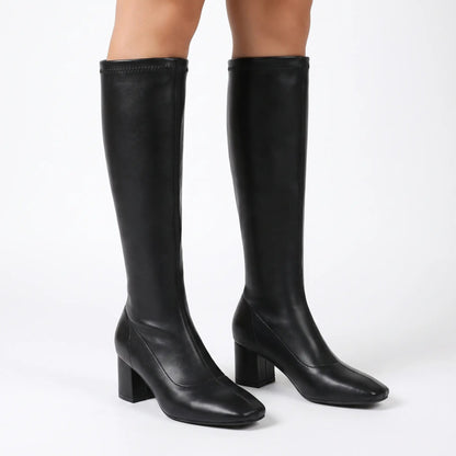 Women's Knee-High Square Toe Block Heel Zip-Up Winter Boots Edenforth
