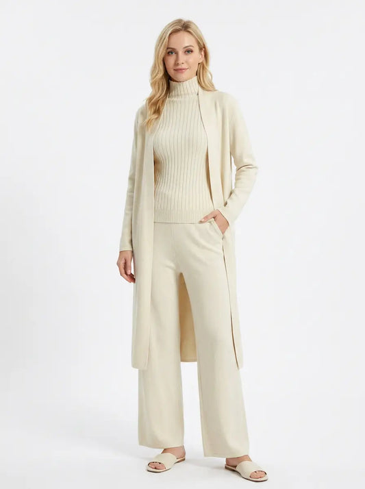 Women's Three-Piece Knit Set Cardigan Tank Wide-Leg Winter Pants Edenforth
