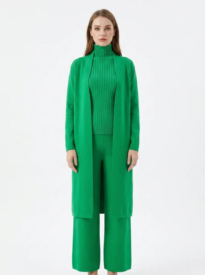Women's Three-Piece Knit Set Cardigan Tank Wide-Leg Winter Pants Edenforth