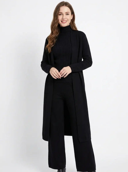 Women's Three-Piece Knit Set Cardigan Tank Wide-Leg Winter Pants Edenforth