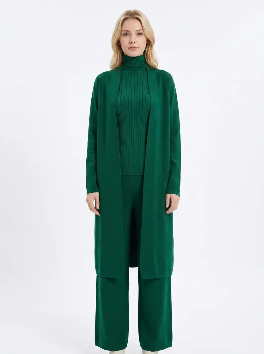 Women's Three-Piece Knit Set Cardigan Tank Wide-Leg Winter Pants Edenforth