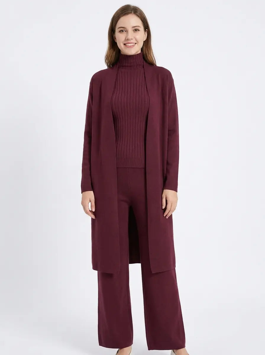Women's Three-Piece Knit Set Cardigan Tank Wide-Leg Winter Pants Edenforth