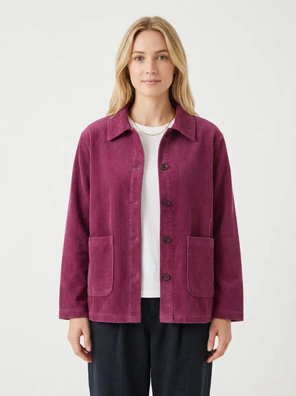 Women's Corduroy Jacket Button-Up Collared Utility Fall Coat Edenforth
