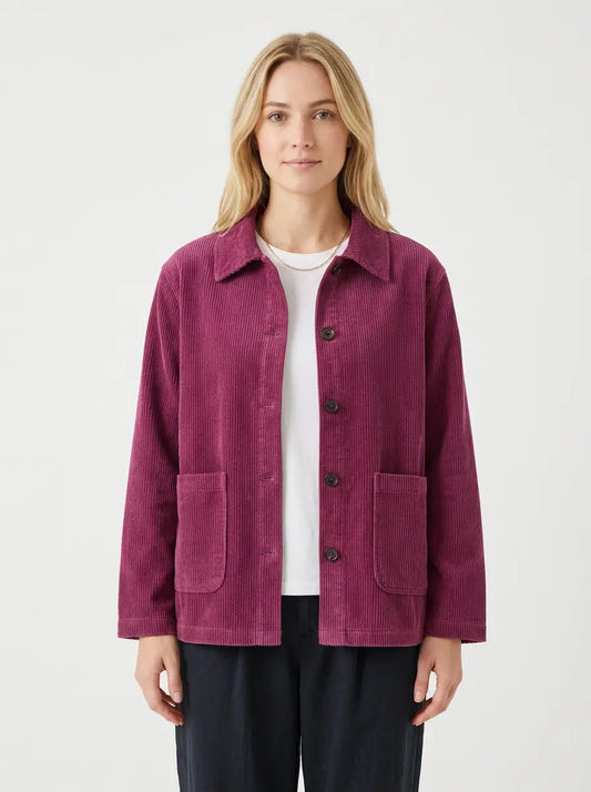 Women's Corduroy Jacket Button-Up Collared Utility Fall Coat Edenforth