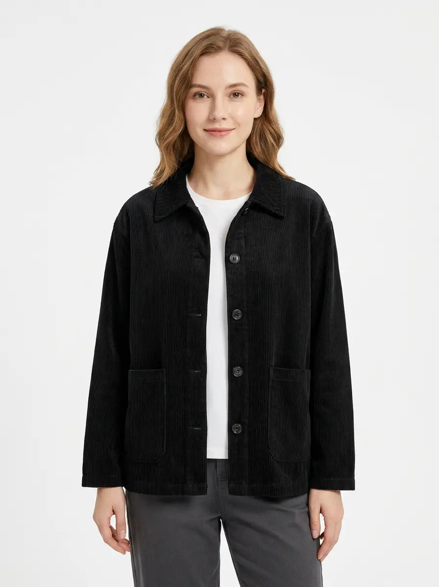 Women's Corduroy Jacket Button-Up Collared Utility Fall Coat Edenforth
