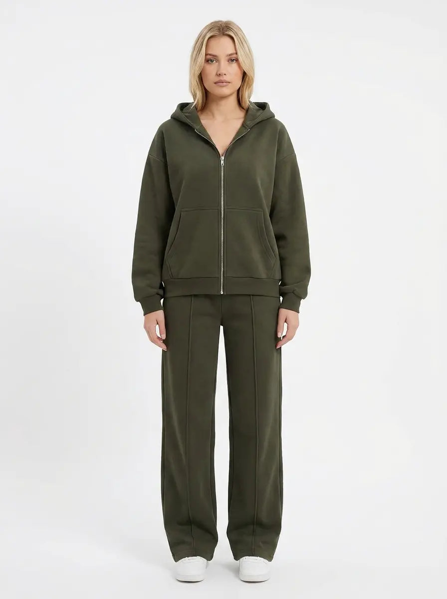 Women's Cropped Zip-Up Jacket and Wide-Leg Pants Set Edenforth