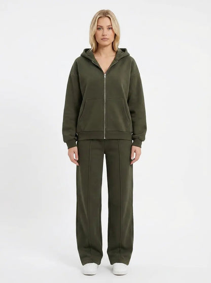 Women's Cropped Zip-Up Jacket and Wide-Leg Pants Set Edenforth