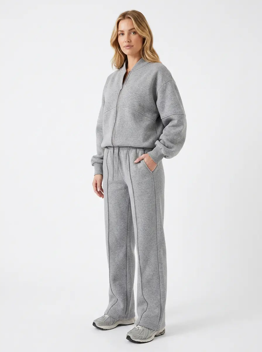 Women's Cropped Zip-Up Jacket and Wide-Leg Pants Set Edenforth