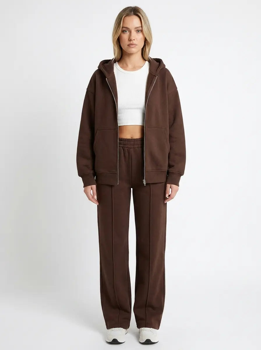 Women's Cropped Zip-Up Jacket and Wide-Leg Pants Set Edenforth