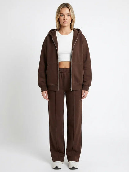 Women's Cropped Zip-Up Jacket and Wide-Leg Pants Set Edenforth