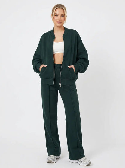 Women's Cropped Zip-Up Jacket and Wide-Leg Pants Set Edenforth