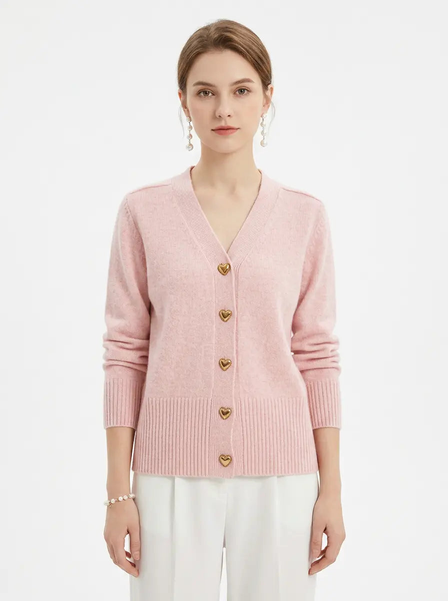 Women's V-Neck Sweater Heart Button Knit Winter Cardigan Edenforth