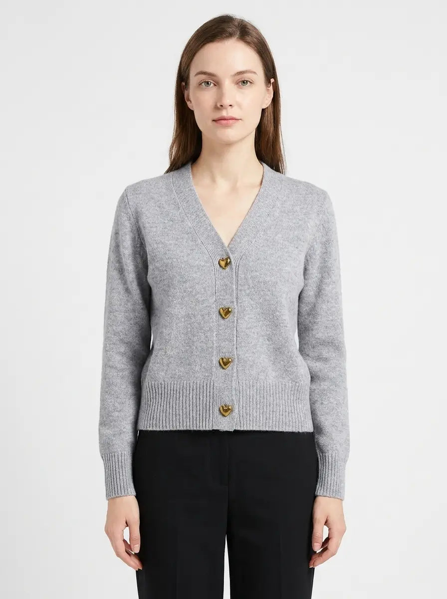 Women's V-Neck Sweater Heart Button Knit Winter Cardigan Edenforth