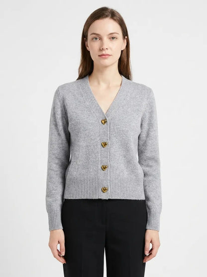 Women's V-Neck Sweater Heart Button Knit Winter Cardigan Edenforth
