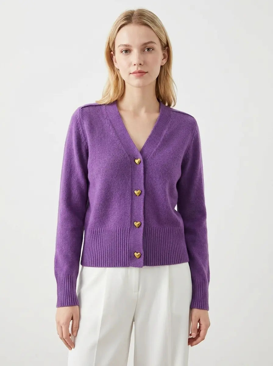 Women's V-Neck Sweater Heart Button Knit Winter Cardigan Edenforth