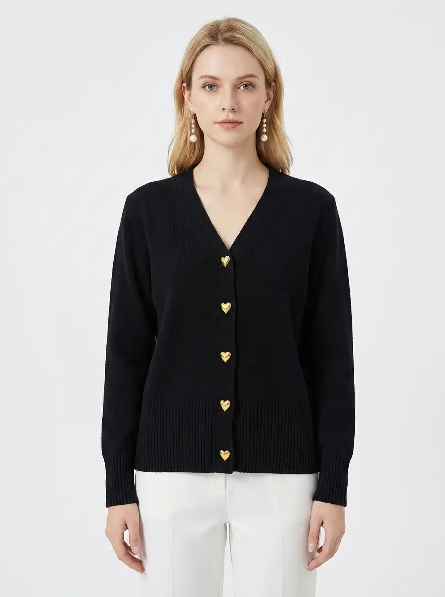 Women's V-Neck Sweater Heart Button Knit Winter Cardigan Edenforth