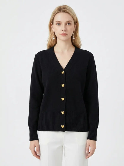 Women's V-Neck Sweater Heart Button Knit Winter Cardigan Edenforth