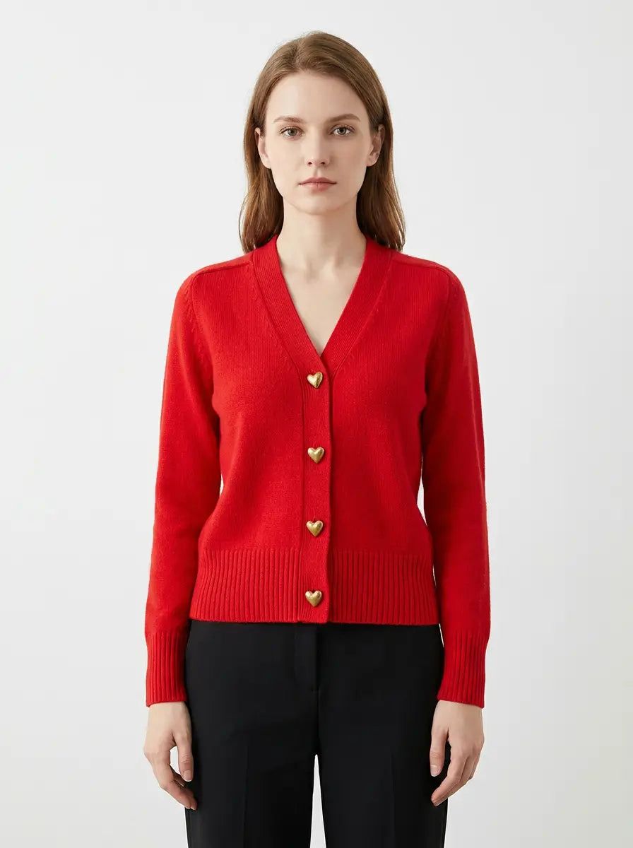 Women's V-Neck Sweater Heart Button Knit Winter Cardigan Edenforth