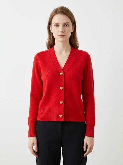 Women's V-Neck Sweater Heart Button Knit Winter Cardigan Edenforth