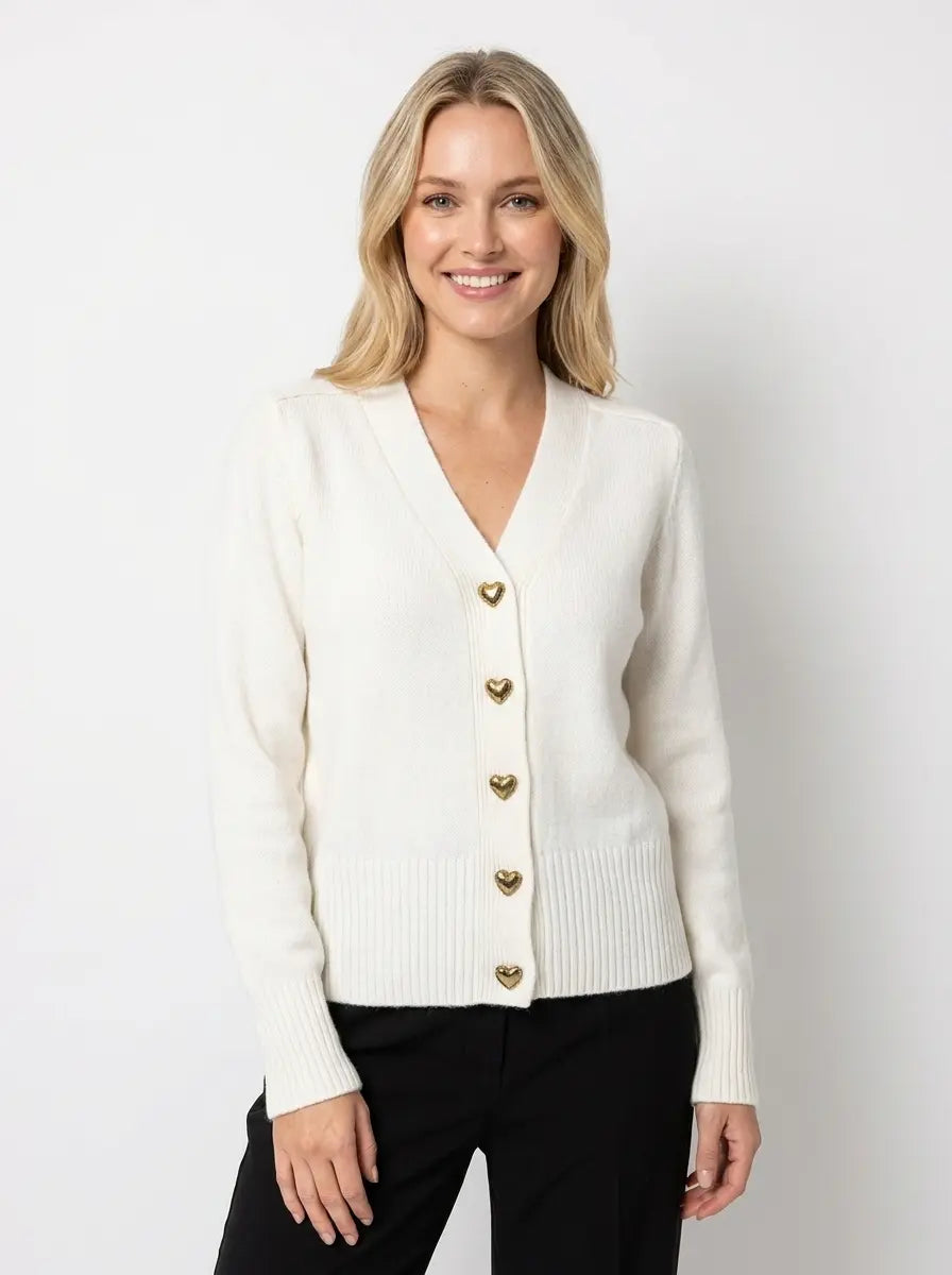 Women's V-Neck Sweater Heart Button Knit Winter Cardigan Edenforth